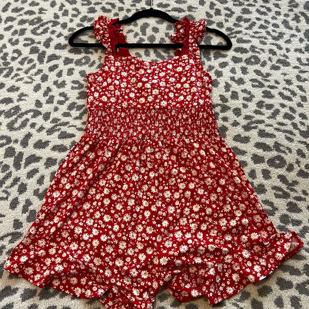 red floral print romper